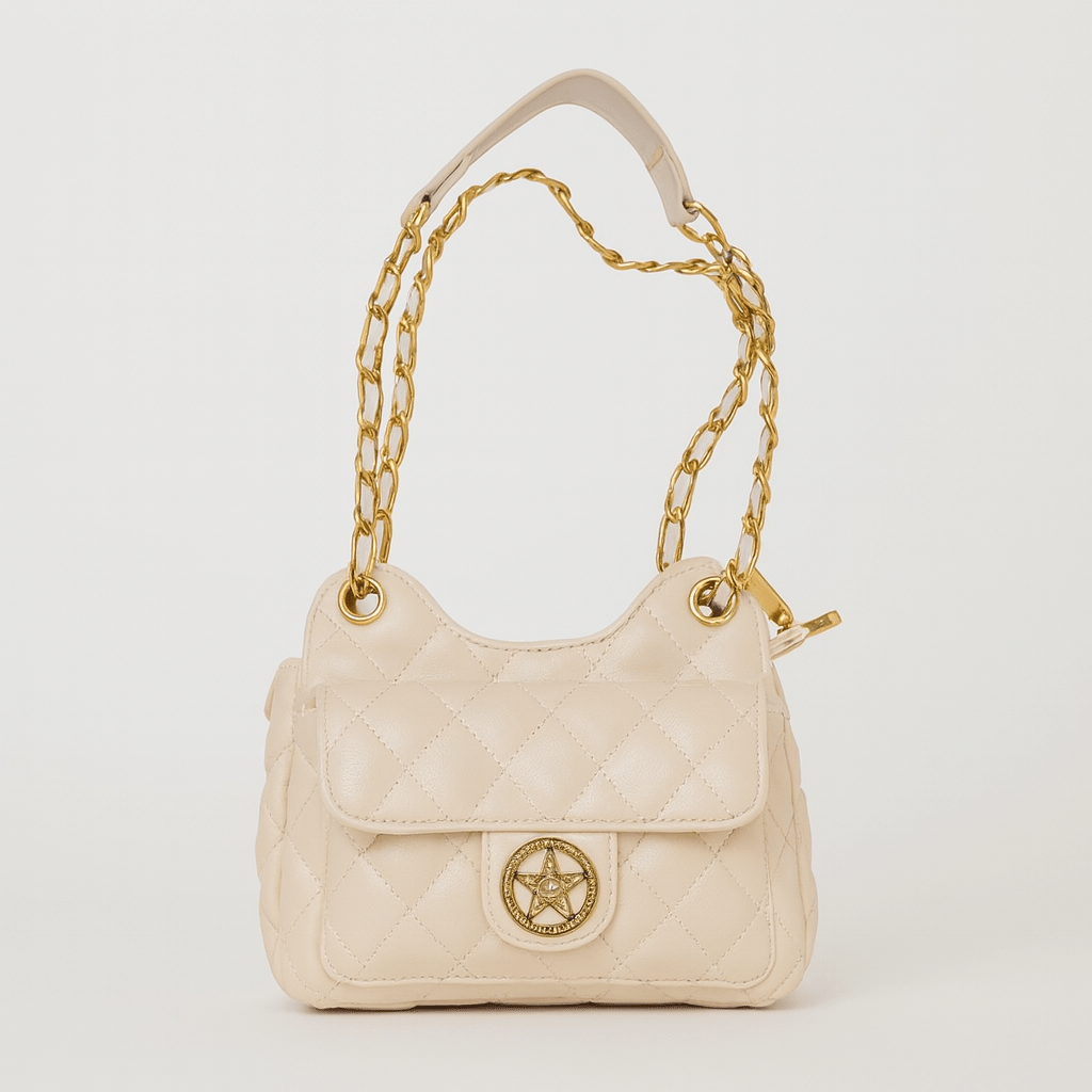 White Quilted Gold Chain Shoulder Bag – Luxury Crossbody Purse - 9001